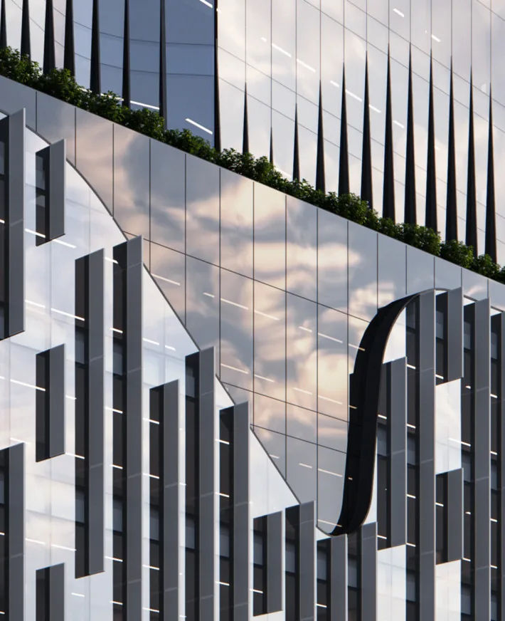 Glass curtain wall facade detail
