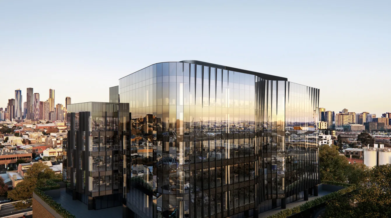 Glass facade system reference with aluminium glazing rhythm