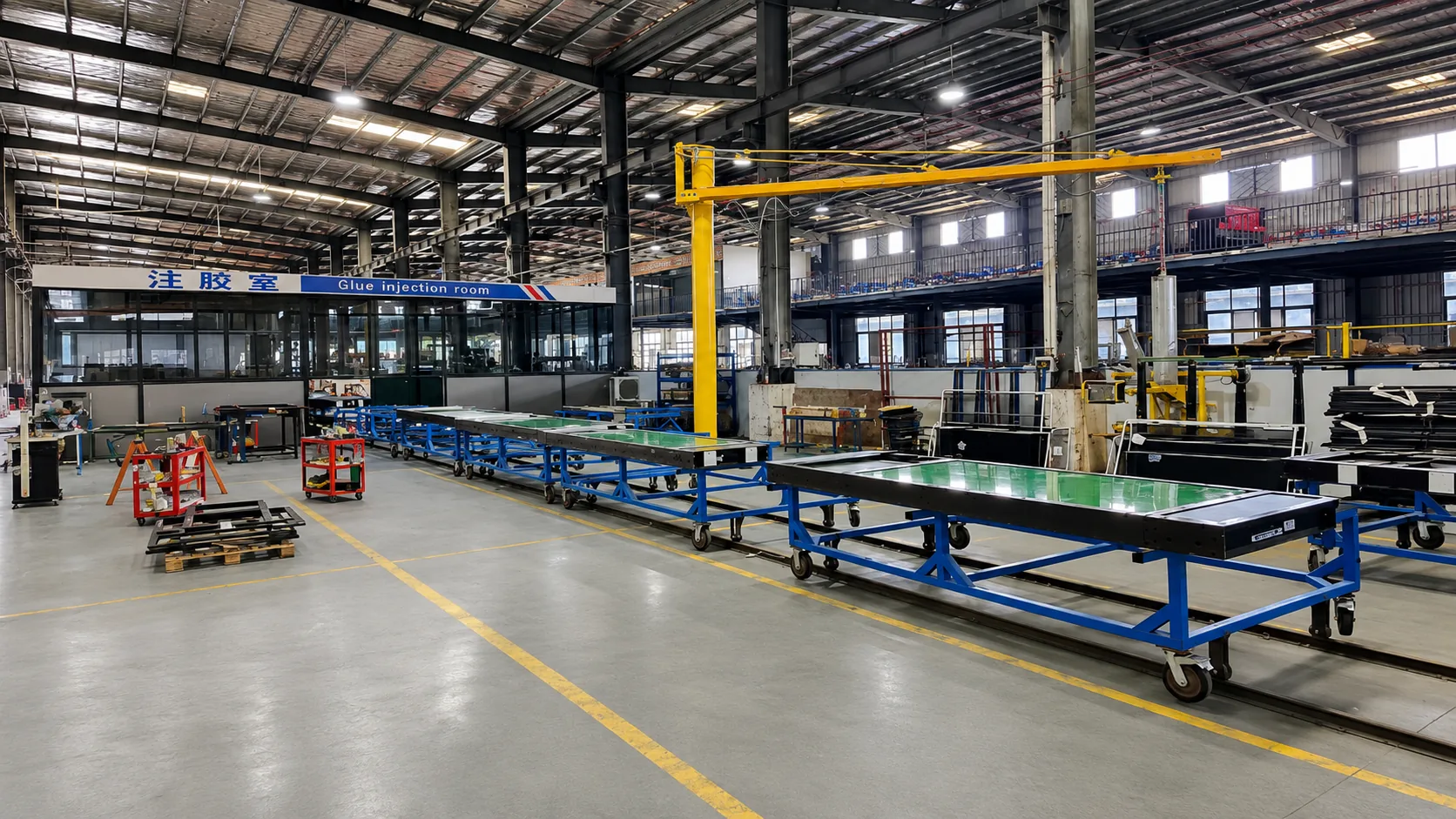 Curtain wall assembly line for aluminium facade packages